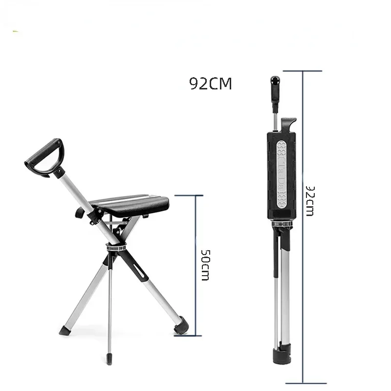 Portable Elderly Assist Crutch Chair - Multi-Functional Walking Aid with Seat, Safe Locking Mechanism for Outdoor Mobility