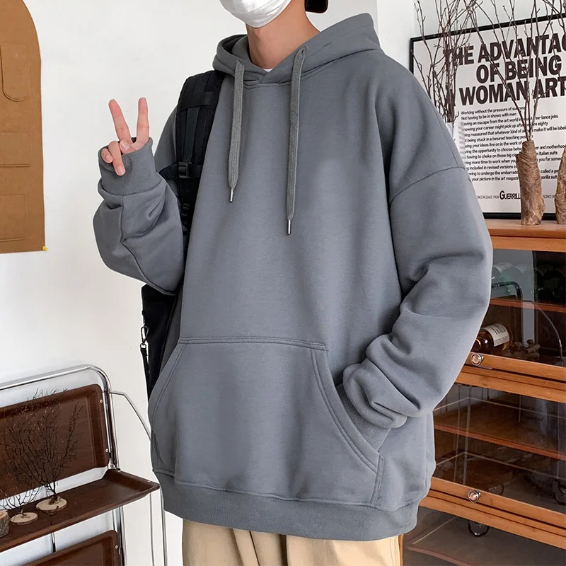 

Large Pockets Men Solid Hoodies Oversized Harajuku Streetwear Korean Style Y2K Fall New Unisex Clothing Hip-hop Male Pullovers