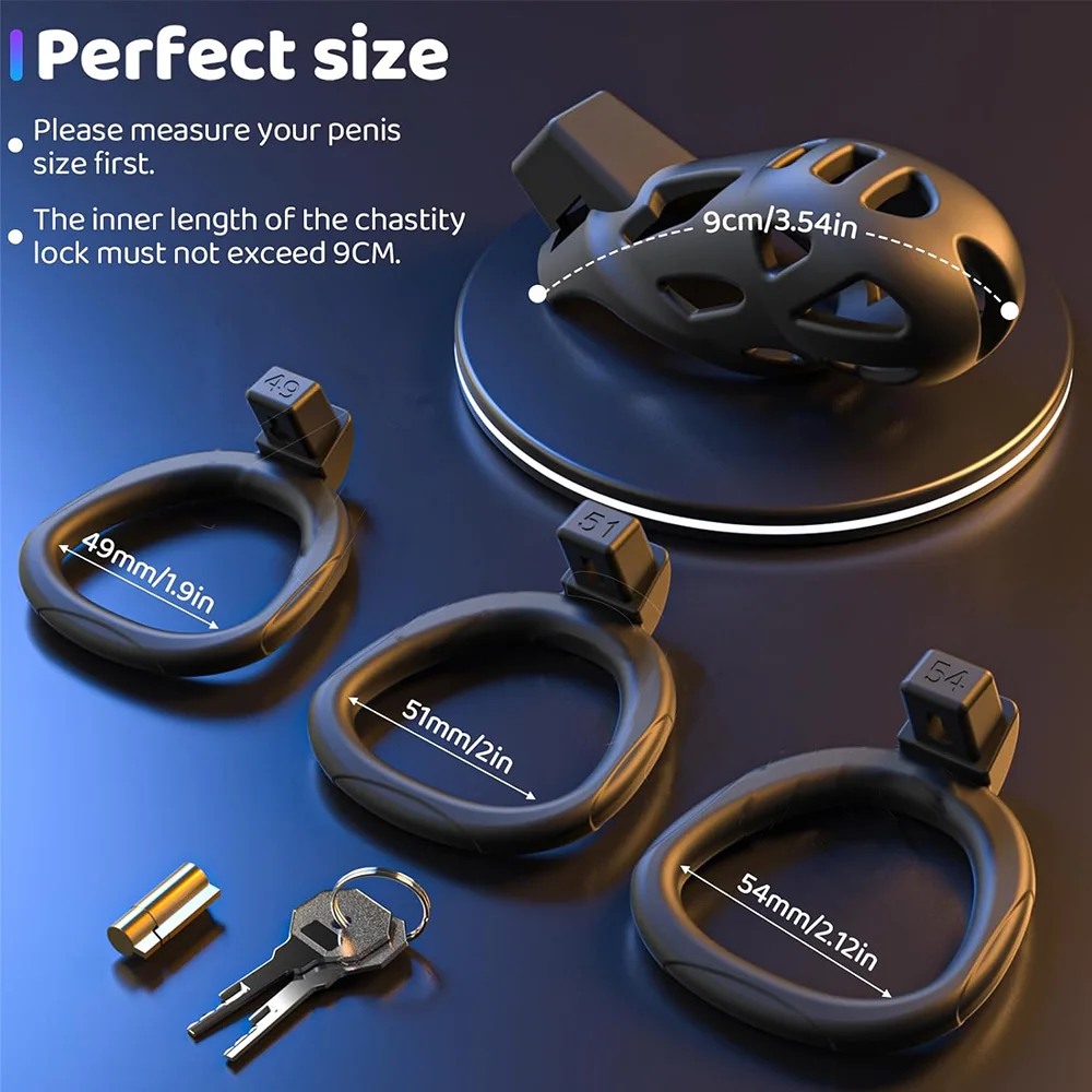 Penis Chastity Cage Chastity Lock Sex Toy Chastity Cage Accessory Male Lightweight Body-Safe Resin+ABS 3 Different Sizes Ring 18+