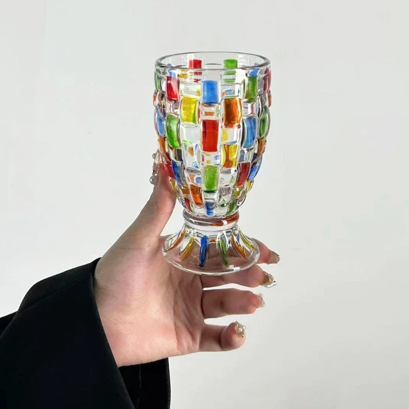 European Hand-painted Colored Glass Candy Jar Whiskey Glass