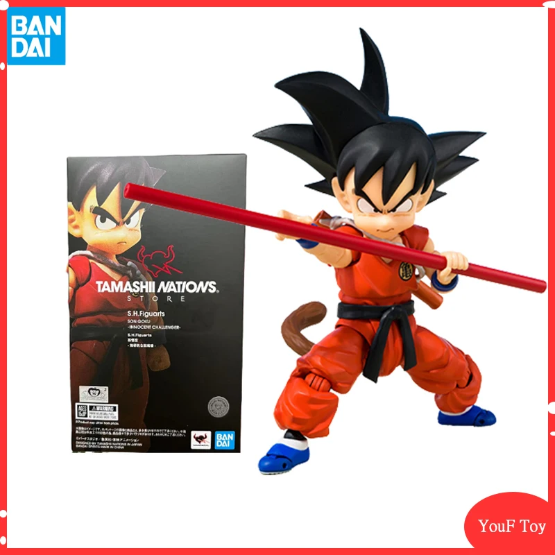 

Original Bandai Shf Dragon Ball Son Goku Innocent Challenger Anime Action Figures Models Statue Kids Halloween Christmas Gifts