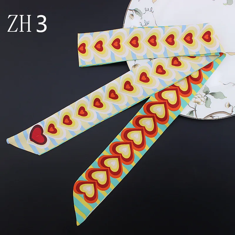 2024 New Design 120cm Heart Print Scarf Small Women Silk Scarf Brand Bag Hair Ribbons Fashion Head Scarf Long Scarves 5