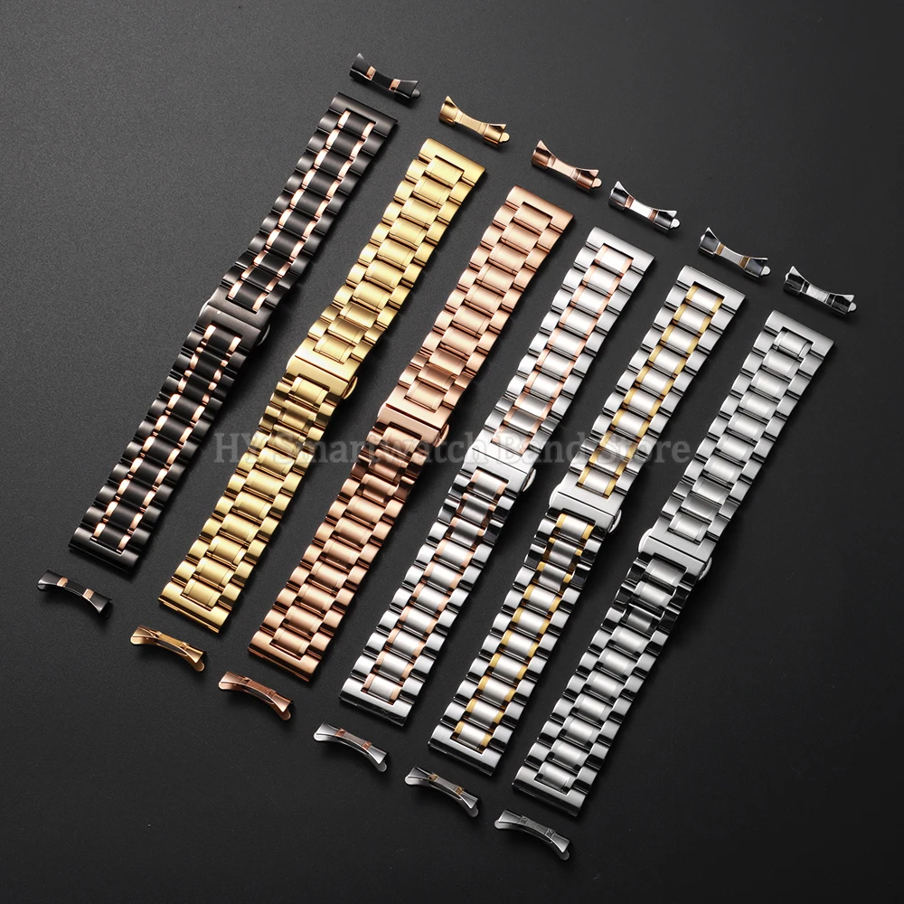 Solid Stainless Steel Watch Band with Flat Curved End and Butterfly Clasp Bracelet