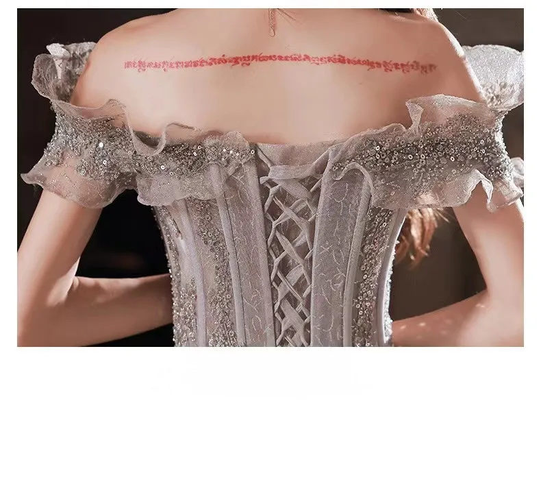 Elegant Evening Dresses Strapless A-Line Off The Shoulder Sequin Beaded Bandage Shiny Slim Backless Floor-Length Celebrity Gowns