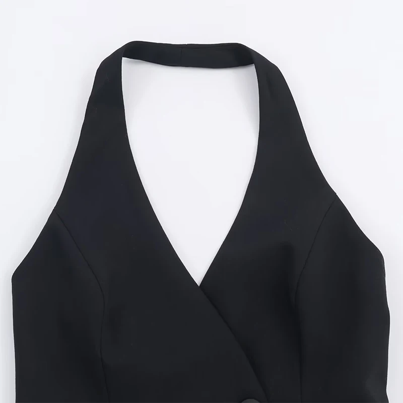 Women Fashion Halter V Neck Vests Top Vintage Solid Front Button Sleeveless Waistcoat Summer Casual Female Chic Vest Tops ﻿