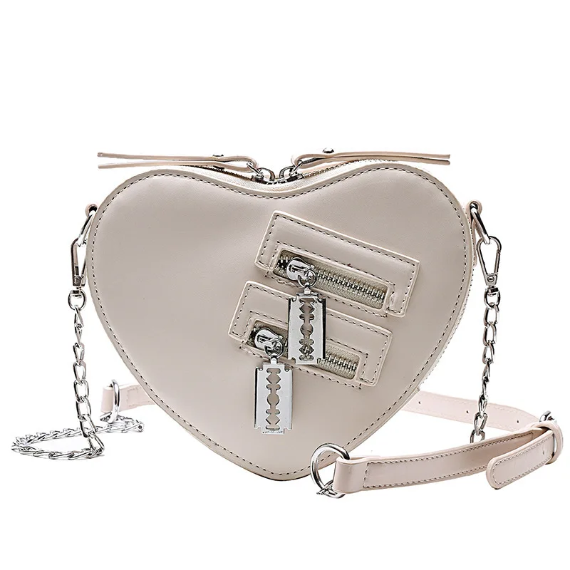 Gothic Heart Blade Zipper Chain Crossbody Bags for Women Girl Casual Shoulder Purses Handbags Techwear Summer Wallet Goth crossbody bag women handbags