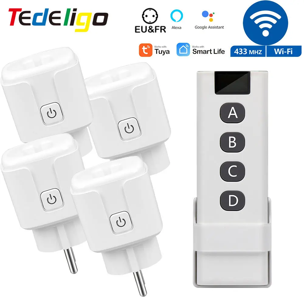 16A 3000W Tuya Smart Home Plug Socket Rf Wireless Remote Control Outlet Switch Power Monitor Controllo Vocale Eu Per Alexa Google