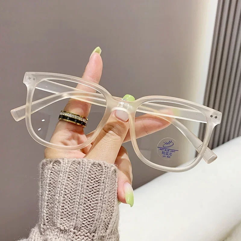 Square Finished Ladies Myopia Glasses Ultralight Oversized Frame Anti Blue Light Prescription Minus Eyewear Diopter 0 To -6.0 3