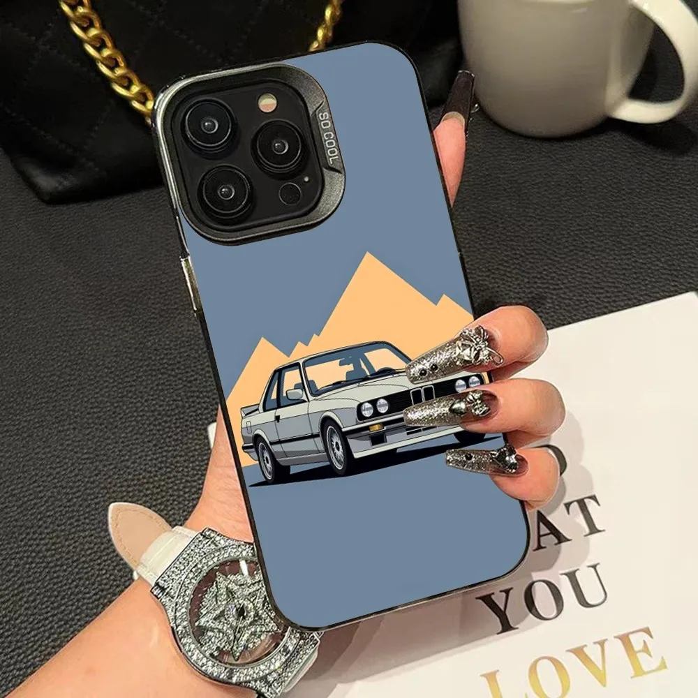 Shockproof Silver Car-Inspired Phone Case with Colorful Design