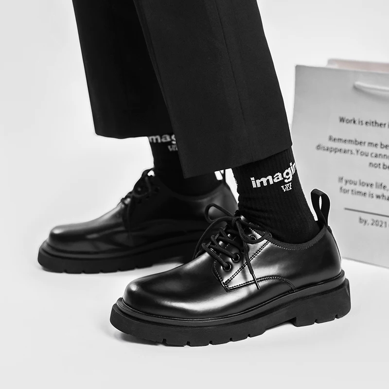 Men Luxury Harajuku Korean Style Streetwear Casual Thick Platform Leather Wedding Shoes Male Business Fashion Dress Leather Shoe