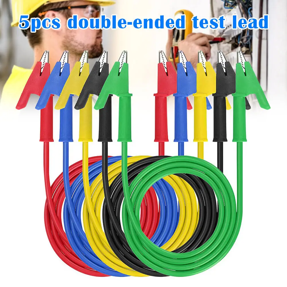 

5PCS Dual Alligator Clip Test Lead Kit Wire Cable With Double-ended Insulated Crocodile Clip 10mm Open Diameter Cable 1000V/15A