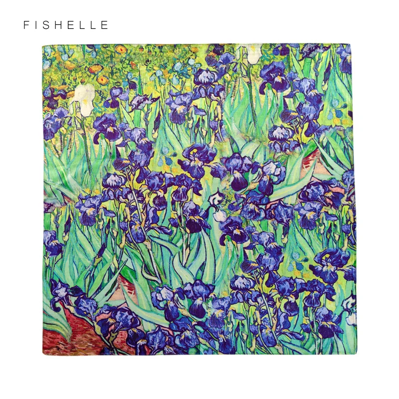 Oil Painting Iris printed natural silk scarf for women 100% real silk scarves small 50cm square soft handkerchief gift for lady 6