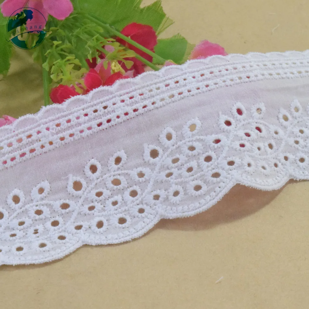 5cm Wide Lace White Cotton Fabric Lace Embroidery Sewing Ribbon Trim Wedding Evening Dress DIY Dolls Colthes Accessories #4294