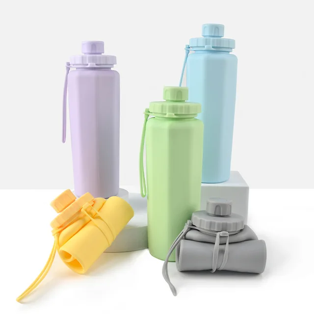 600ML Collapsible Water Bottle Silicone Foldable Water Cup Outdoor Sports Leakproof Reusable Kettle for Travel Camping Yoga 4
