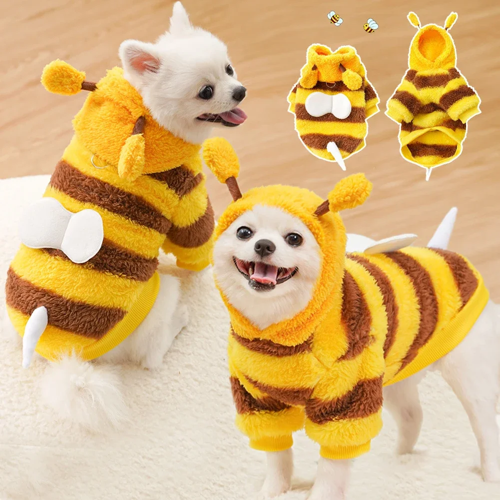 Puppy Pet Clothes Bee Style Plush Costume Cat Pet Clothes Autumn Winter Plush Warm Clothing Dog Clothes for Small Dogs