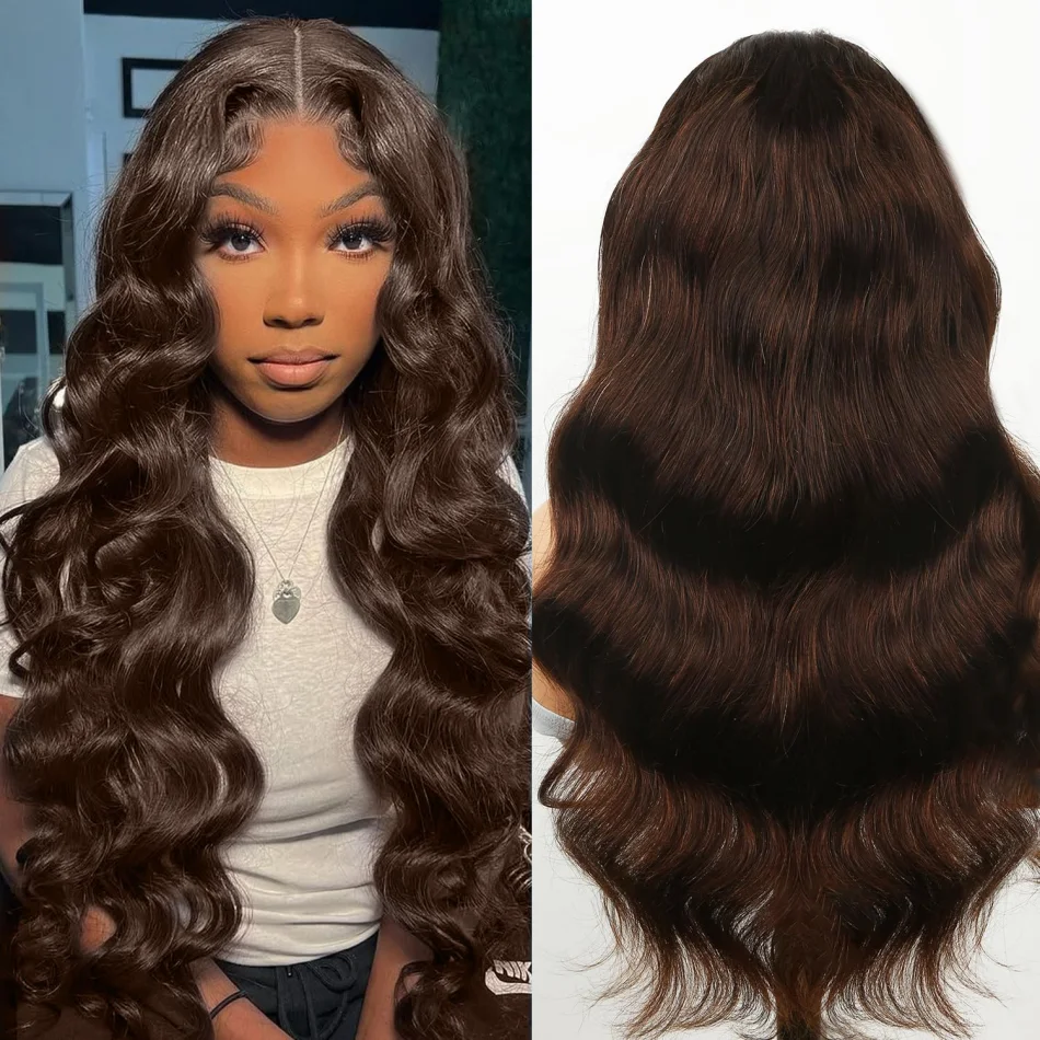 Body Wave Chocolate Brown Human Hair Wigs 100% Brazilian 30 Inch Lace Front Wig 230 Density 13X6 Hd Lace Frontal Wigs Preplucked