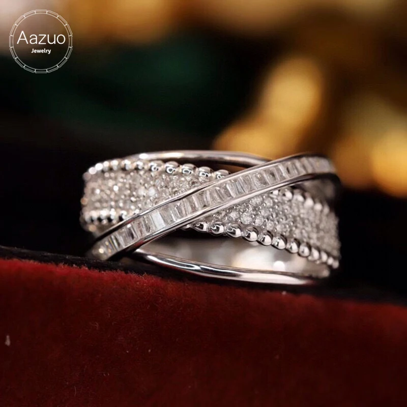 

Aazuo 18K White Gold Real Diamond 0.55ct Overlapping Luxury Irregularity Line Ring Gift For Women Engagement Halo anillos mujer