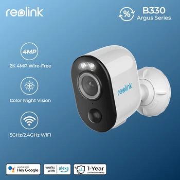 Reolink Argus 배터리 야외 카메라, 2.4G, 5Ghz WiFi 카메라, 4MP 인간 및 자동차 감지, 양방향 오디오 스포트라이트 스마트 캠
