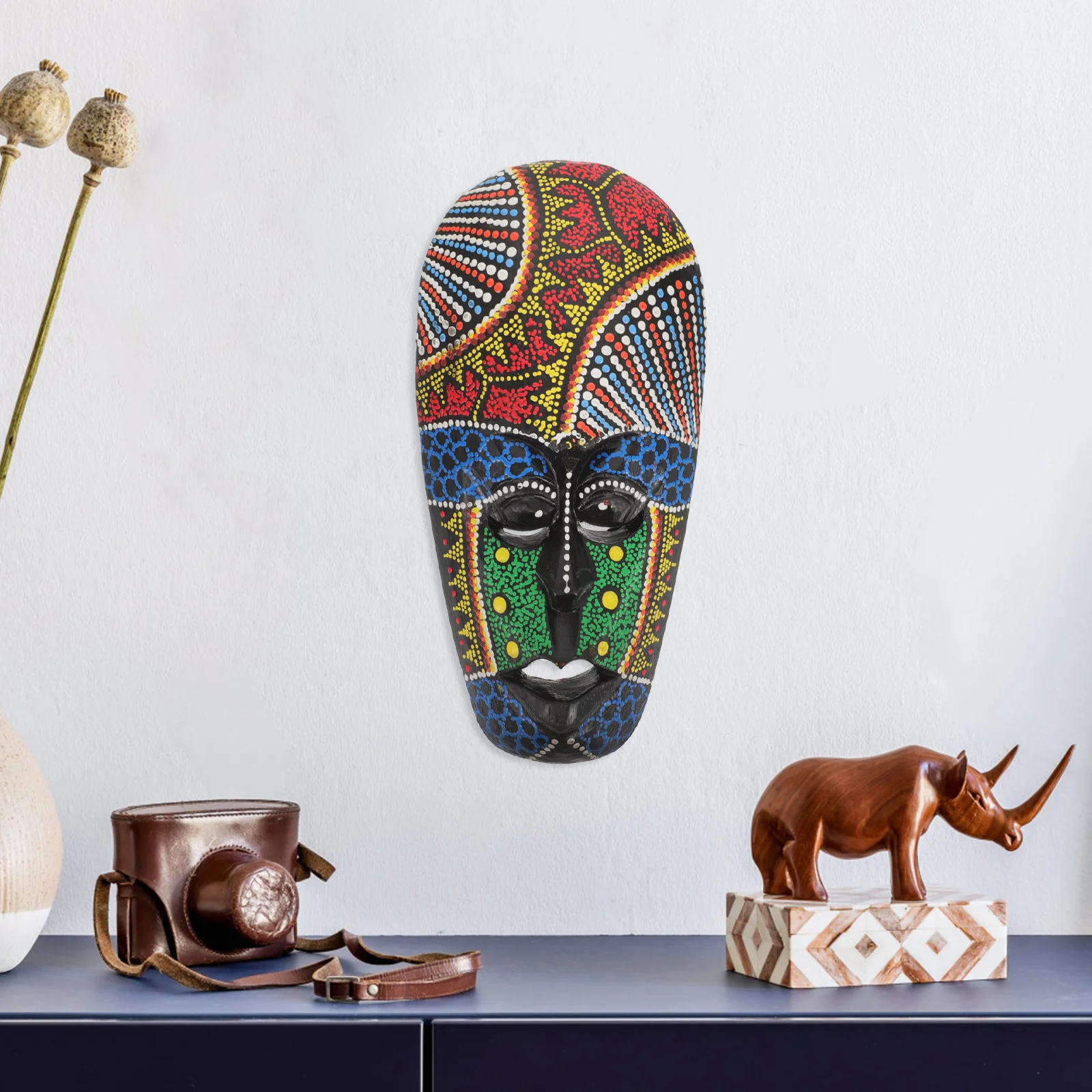 African Masks Wall Sculpture Hand Carved African Tribal Wall Mask Art Wooden Good Luck Protection Tribal Tiki Wall Art