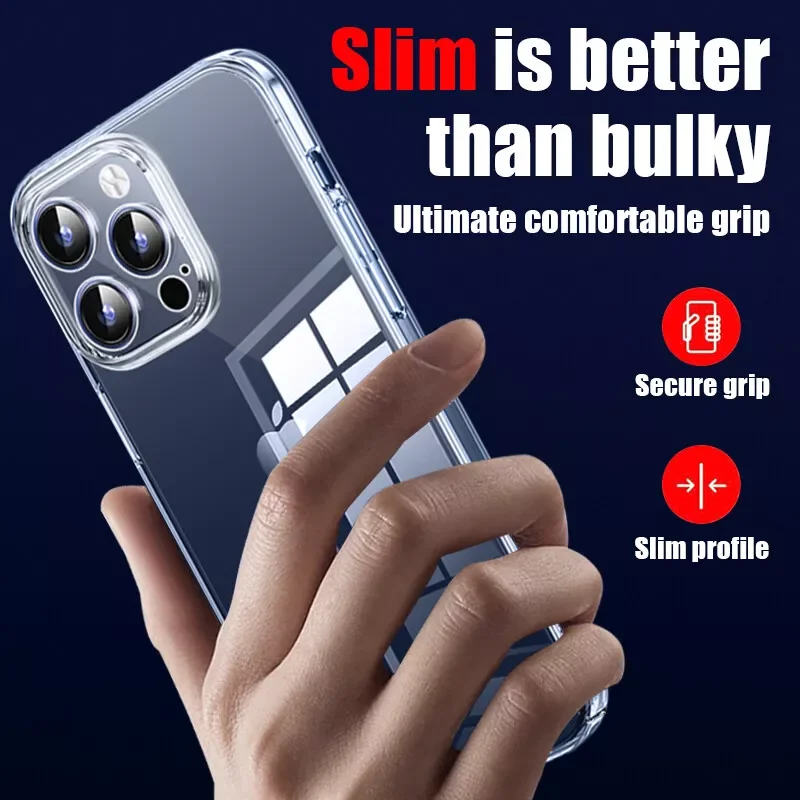 Clear Shockproof Camera Protection Phone Case For iPhone 16 15 14 13 Pro Max 12 Mini 11 XS XR Anti-Yellow Ultra Thin Hard Cover