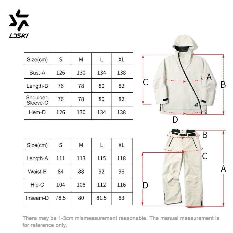 LDSKI New Ski Suit 3L Hard Shell Long Slanting Zipper Waterproof Windproof Breathable Warm Winter Outdoor Snowboarding Women Men