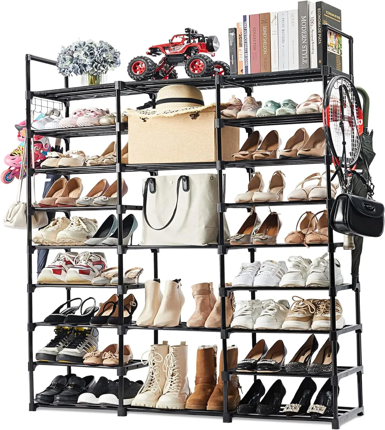 

9-Tier Metal Shoe Rack - Holds 50-55 Pairs, Tall Storage Shelf for Shoes, Boots, Entryway, Closet, Garage shoe cabinets