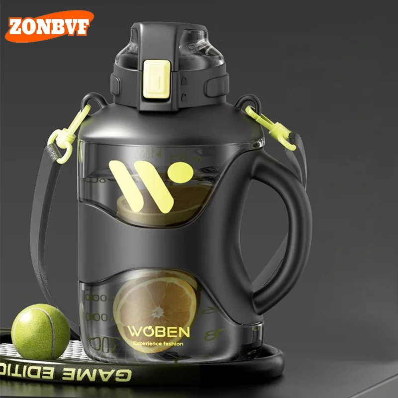 زجاجة مياه رياضية بلاستيكية بسعة كبيرة 2.2 لتر مع حبل غلاية رياضية صيفية محمولة للأولاد والبنات للياقة البدنية والتخييم في الهواء الطلق