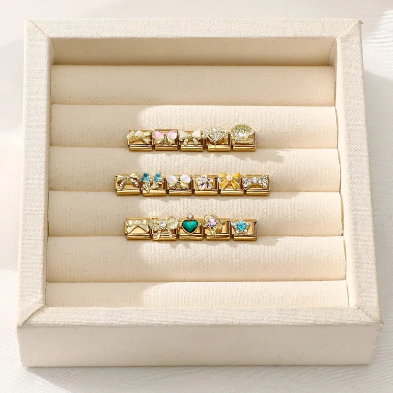 Gold Color Charm Chain Fit Bracelet Women Italian Stainless Steel
