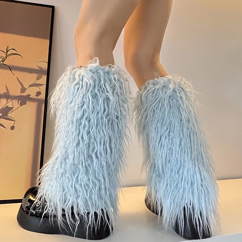 Luxury Shag Furry Faux Fur Leg Warmers Women Colorful Solid Gogo Fluffies Y2k Girls Fashion Cyber Hip Hop Legwarmers Bootcovers