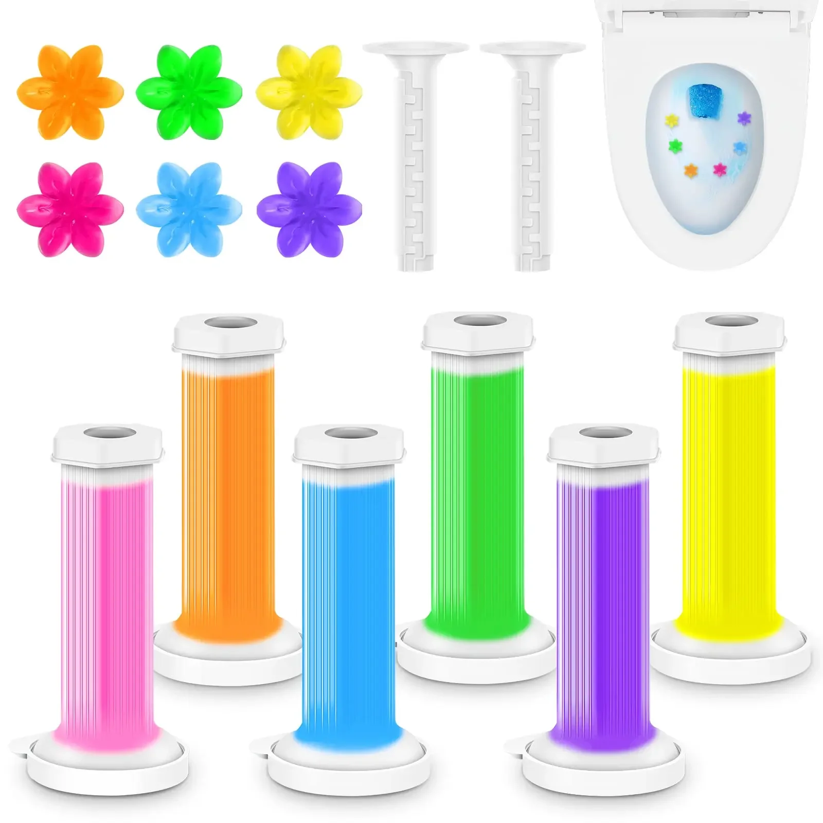 5Pcs Floral Toilet Gel Stickers - Continuous Toilet Cleaner and Odor Eliminator for Bathroom, Mixed Fragrances