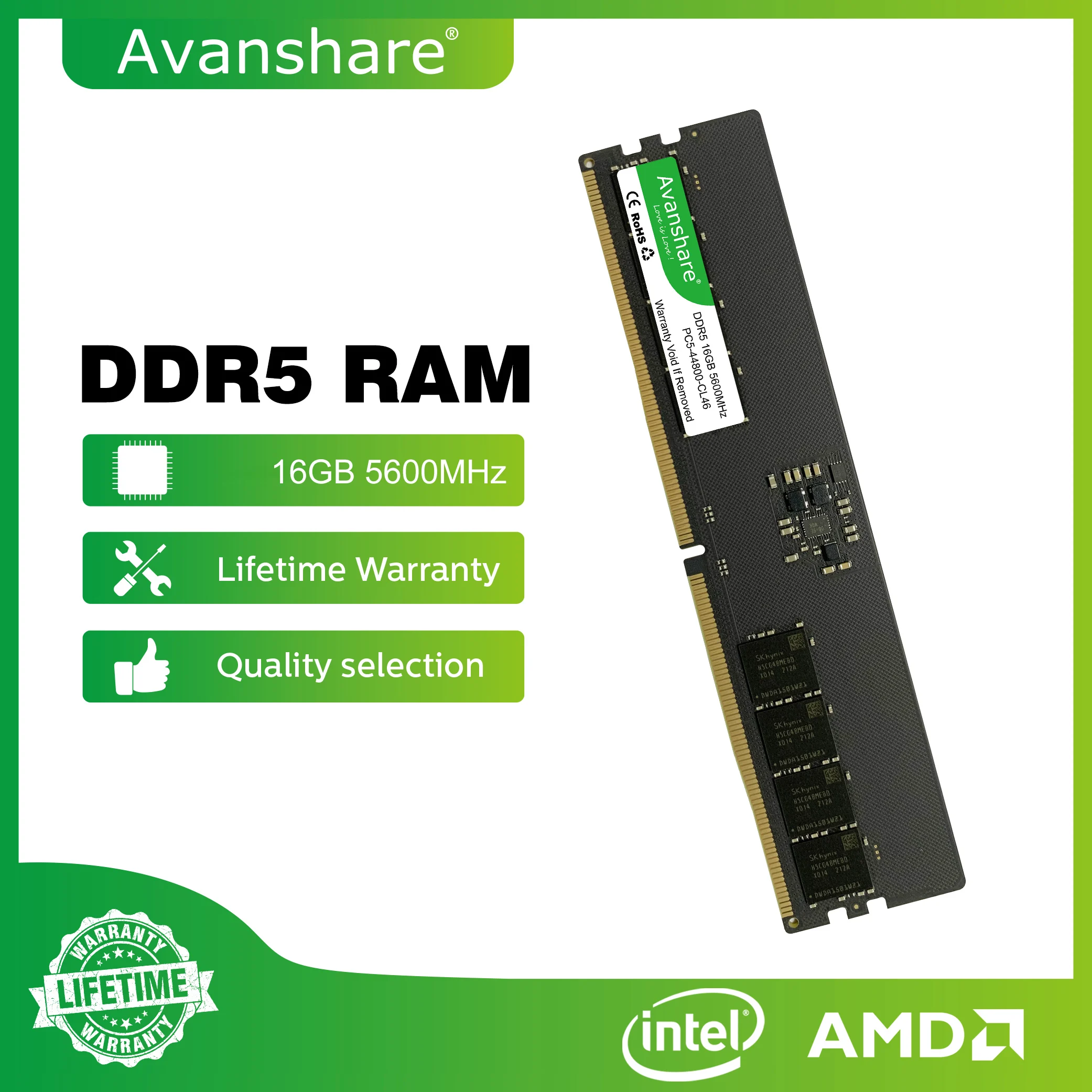 Memoria RAM DDR3 DDR4 DDR5 32GB 16GB 8GB 4GB 5600MHz para computadoras de escritorio, compatible con todas las placas base Intel y AMD, de Avanshare