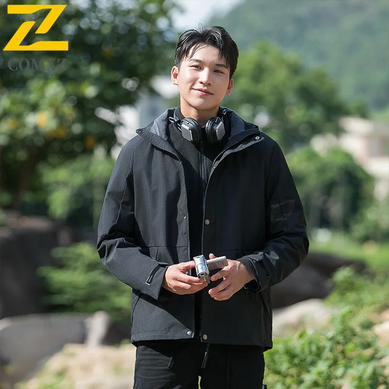 "EiAO 3-in-1 Windbreaker Couple's Set Detachable Fleece Waterproof Windproof Trendy Outdoor Jacket for Hiking Camping Fishing