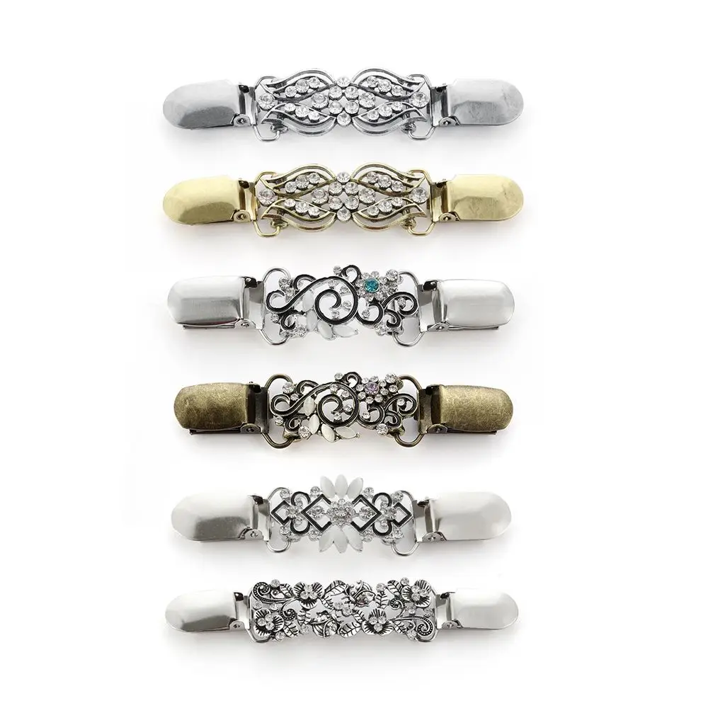 Women Fashion Vintage Elegant Sweater Shawl Clasps Clothing Pins Silver Clips Cardigan Collar Clip