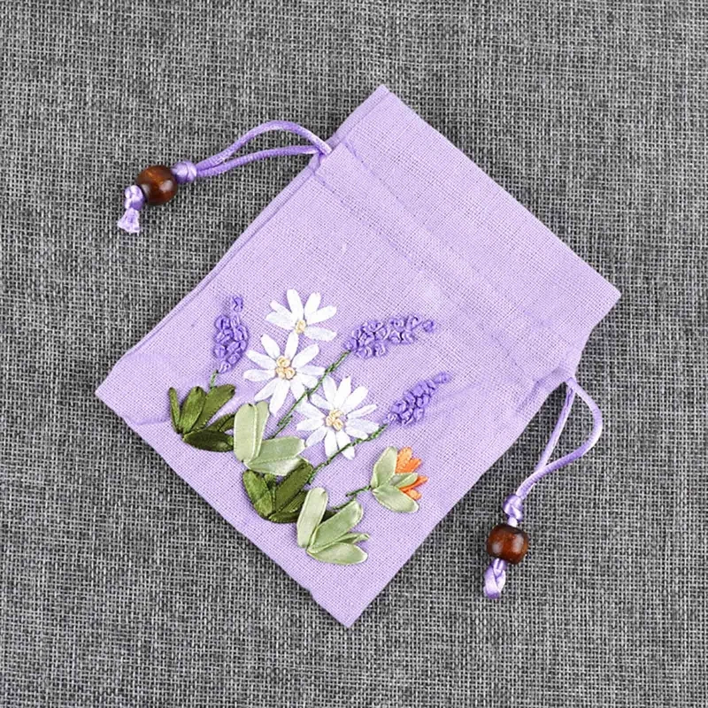 Embroidery Printed Lavender Imitation Hemp Bag Wedding Party Small Gift Packaging Bag Home Decoration Ornaments