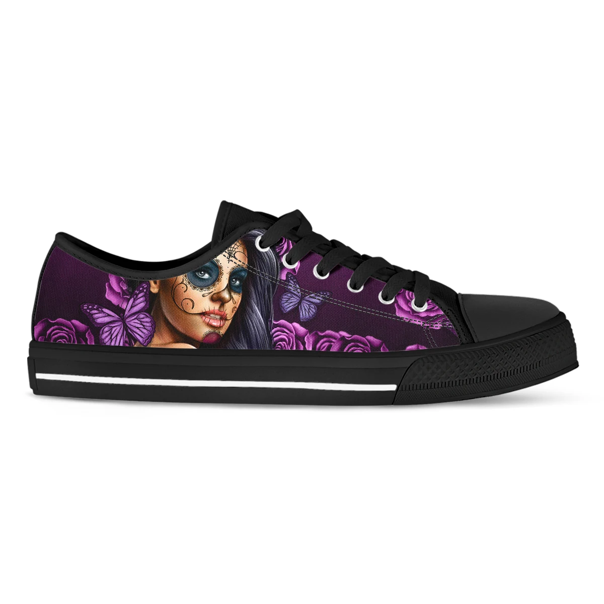 Purple Butterfly Sugar Skull Girl Zapatillas De Deporte De Mujer Fashion Lace Up Canvas Sneakers Light Breath