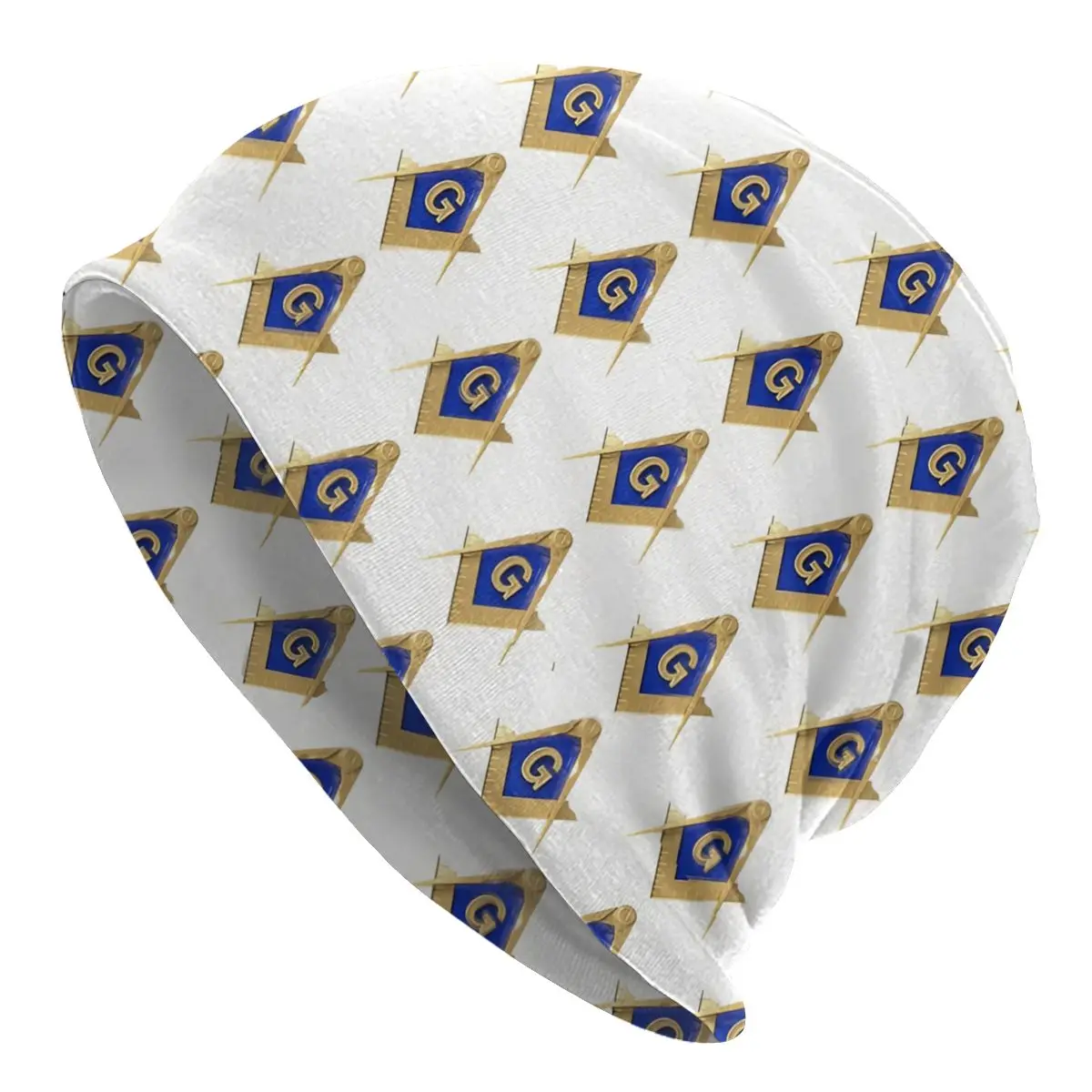 

Freemason Gold Square Compass White Background Masonic Unisex Bonnet Thin Hip Hop Hats Skullies Hat Breathable Caps