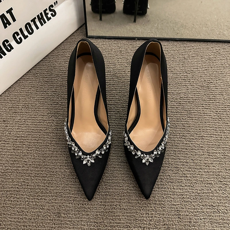 Pointed Thin Heel Sexy Bed Shoes High Heel 7.5cm or 9cm Rhinestone Thin  Heel Fashion New Heels Shoes for Women 2024 Pumps - AliExpress 322