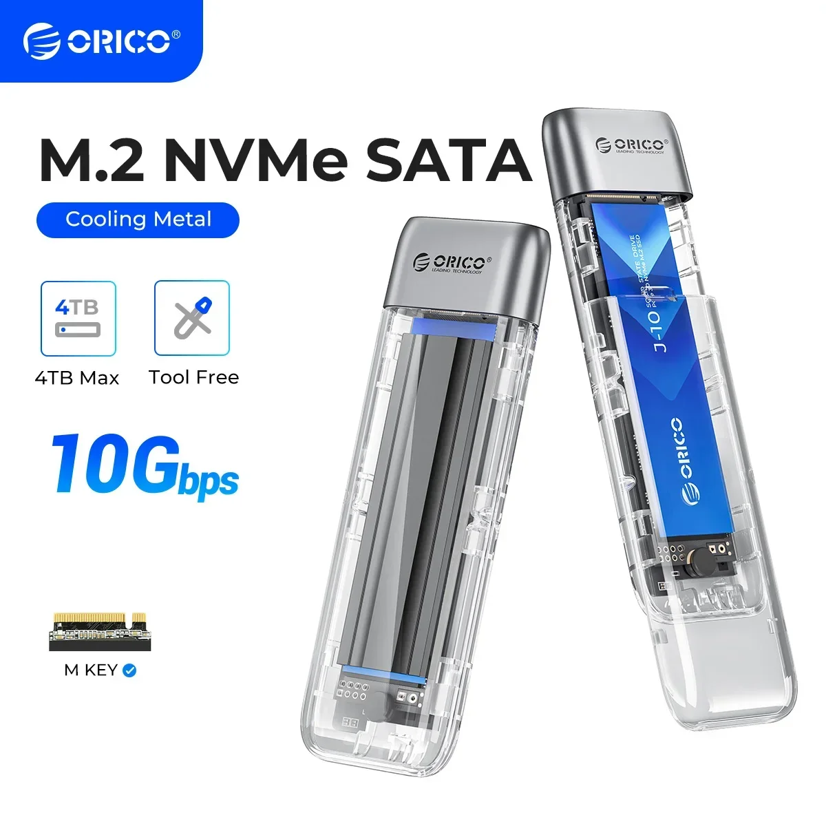 ORICO M.2 SSD Case NVME SATA SSD Enclosure Tool Free 10Gbps M.2 to USB Type C Transparent External Adapter Portable ssd enclosure hard drive enclosure