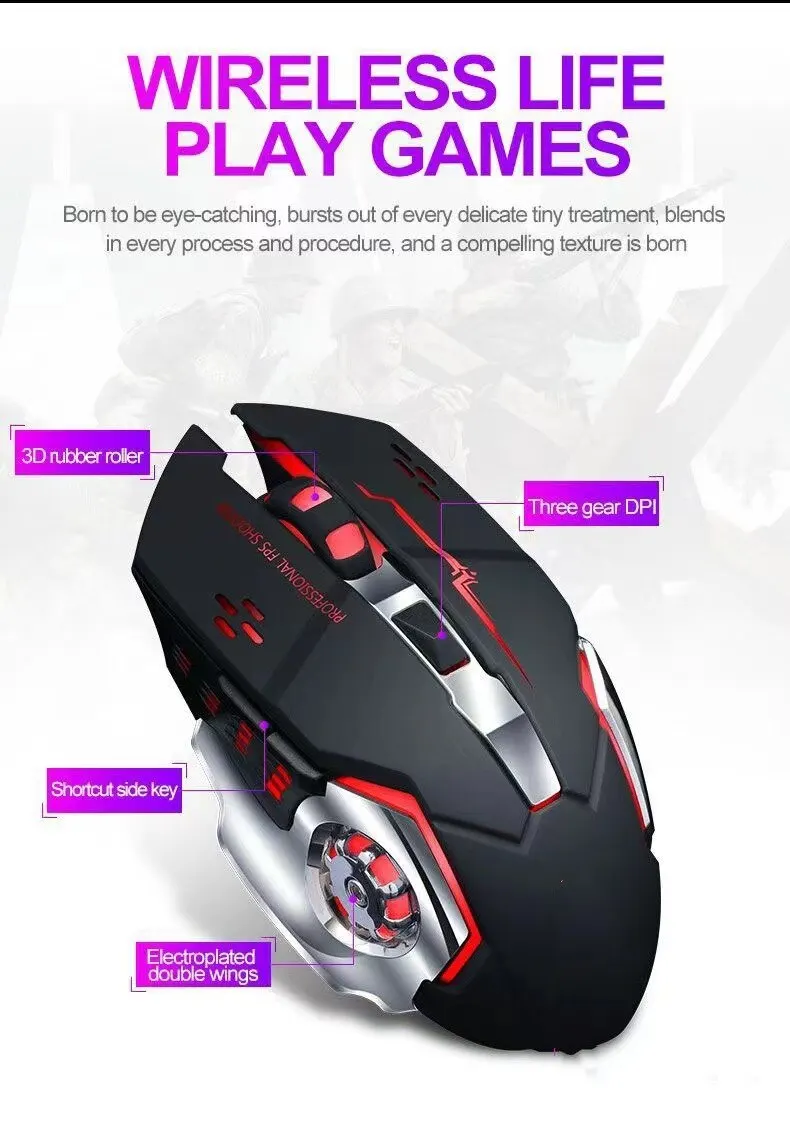 Rechargeable Wireless Mouse Gaming Computer Silent Bluetooth Mouse USB Mechanical E-Sports Backlight PC Gamer Mouse For Computer