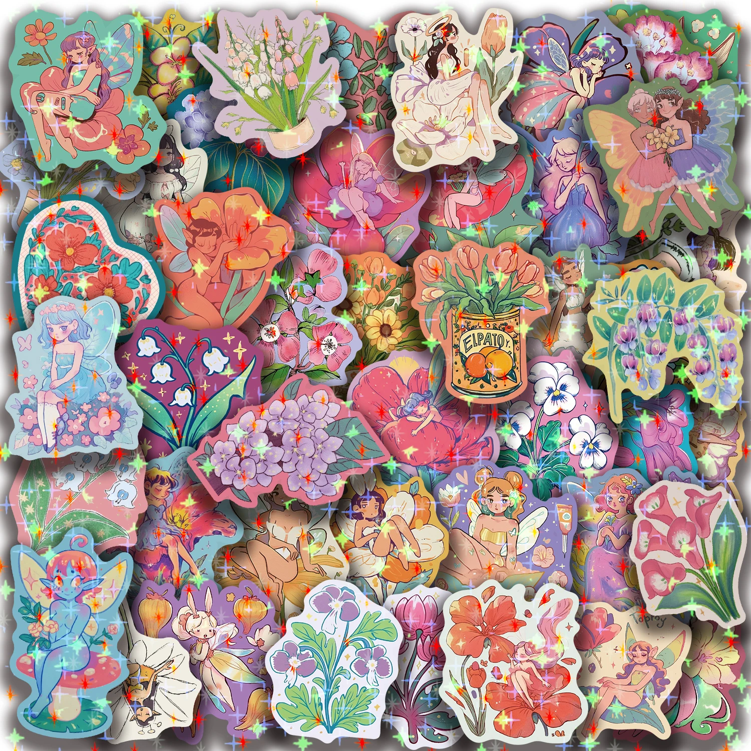 50PCS Blume Fee Aquarell Aufkleber Exquisite Handheld Materialien Telefon Fällen Laptop Koffer Wasser Tassen Wasserdichte Aufkleber – Detail 3
