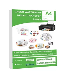 DIY A4 Waterslide Decal Transfer Paper - 10 Sheets, White & Clear Finish for Inkjet and Laser Printing (10pcs white Laser)