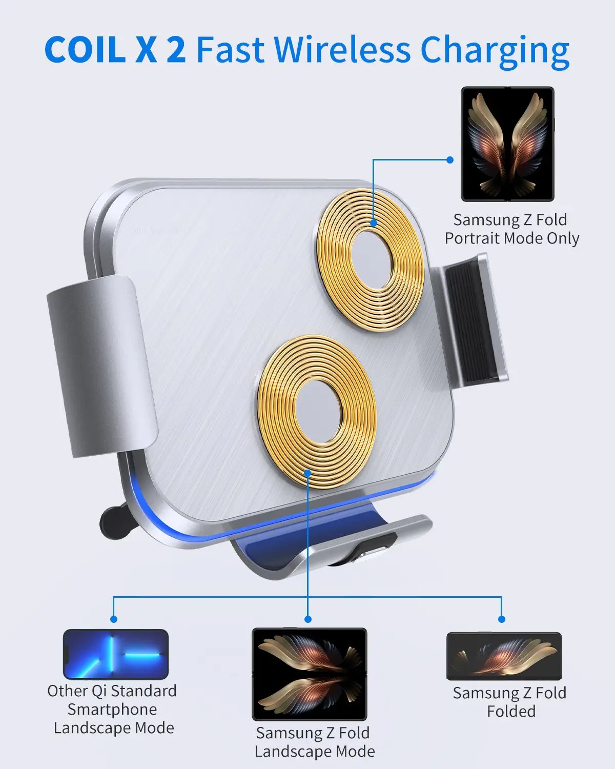 15W Wireless Charger Stand Holder Dual Coil Faltbare PH Auto Schnellladestation für Samsung Galaxy Z Fold 4 3 2_voghion.com