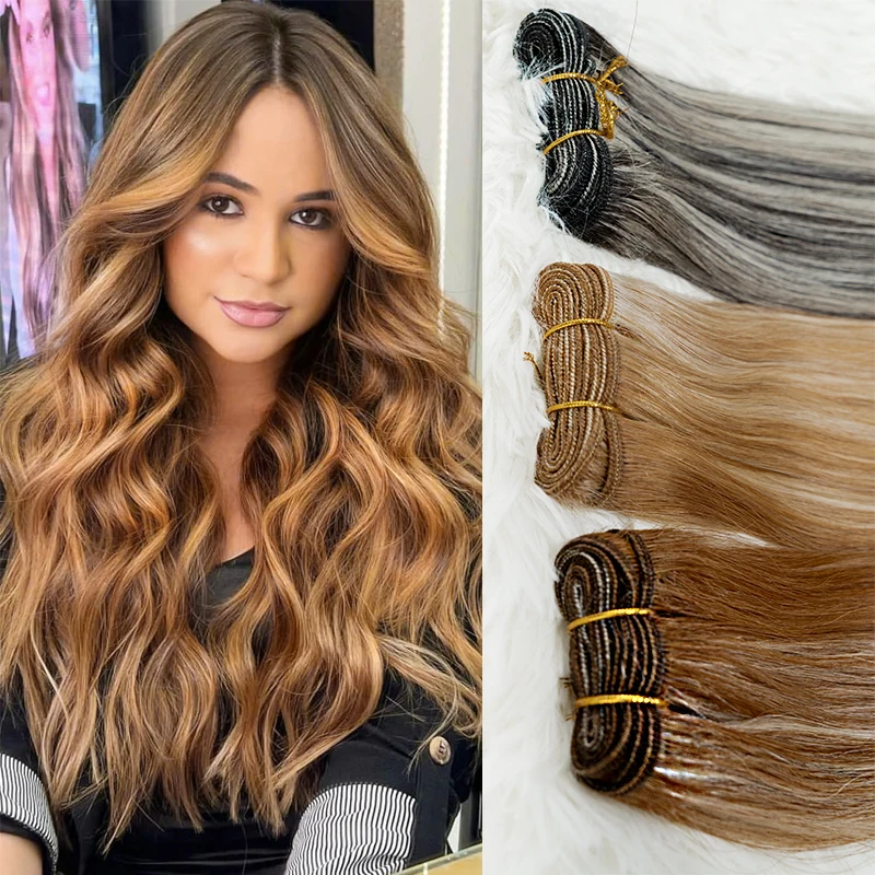 Straight Human Hair Weft Bundles European Remy Natural Human Hair Extension 18"-30" Can Curly Weaves Blonde For Salon