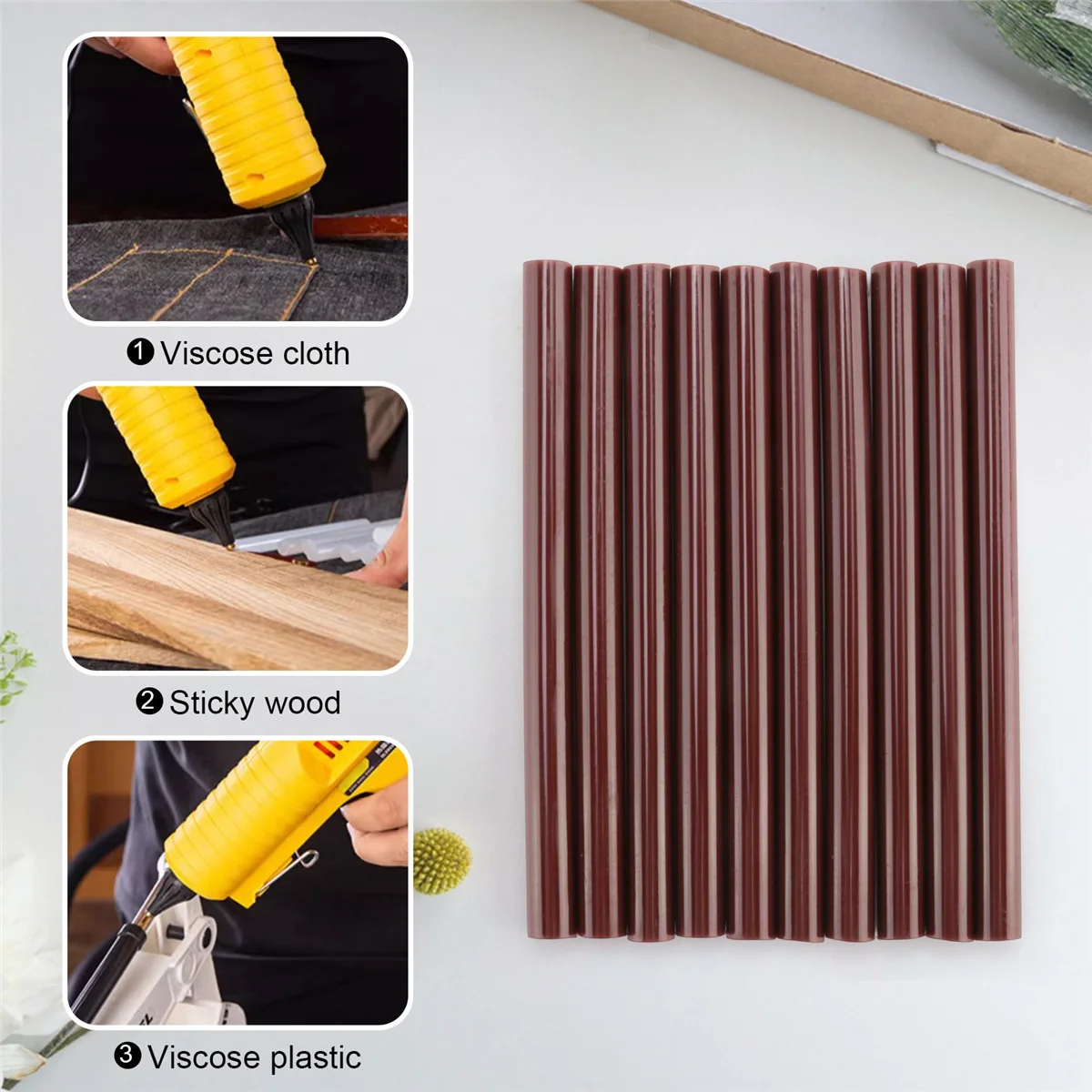 10pcs 100mm x 7mm Adhesive Hot Melt Glue Sticks For Hot Melt Glue Gun Brown 6