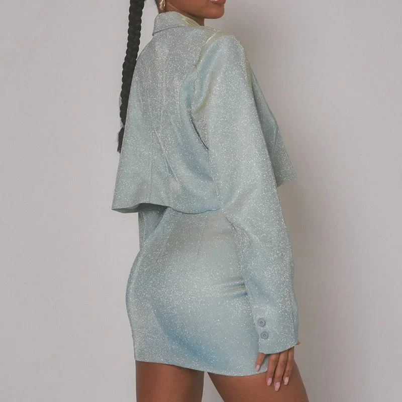 2023 Sexy Spicy Girl Small Suit Set Autumn Winter New 2-piece Casual Suit Fashion Polo Long Sleeve High Waist Short Dress Set