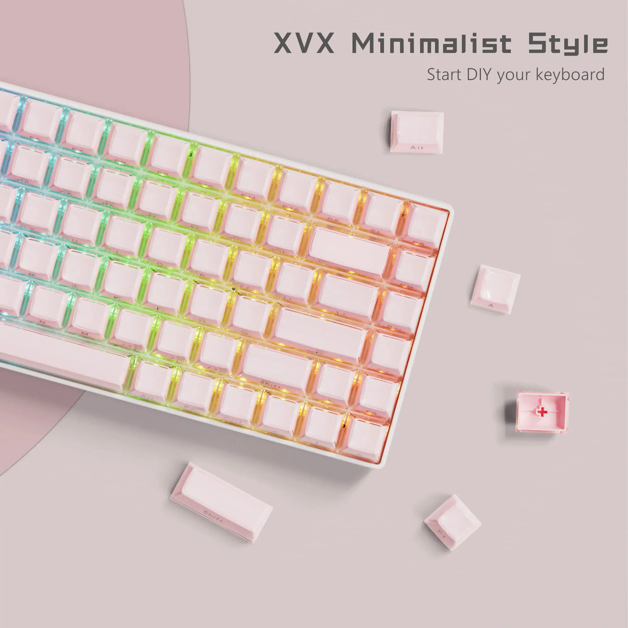 Geléia Redonda Keycaps Laterais para Teclado Mecânico 113 Teclas Cristal de Gelo Rosa Translúcido Oem Perfil Chave Cap para Cereja mx 61 68 104 - Imagem 5
