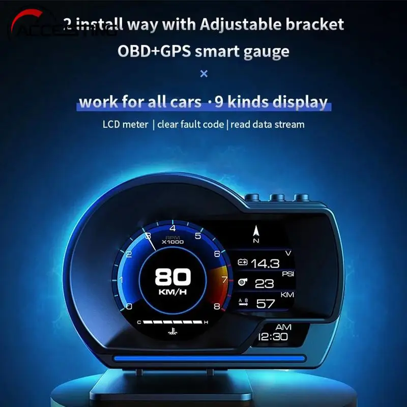 Newest OBD+GPS Dual System 9 Head Up Display Auto Display Smart Car HUD  Gauge Digital Odometer Security Alarm Water&Oil Temp
