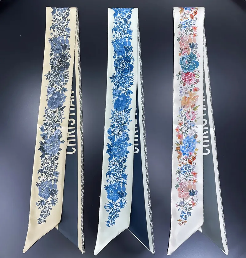 Französischer Tarot-Rosen-Blumendruck, Damen-Dekoration, doppelseitig, elegant, Bindungsgurt, Streamer, kleiner Schal, Geschenkband, Seidenschal – Detail 6