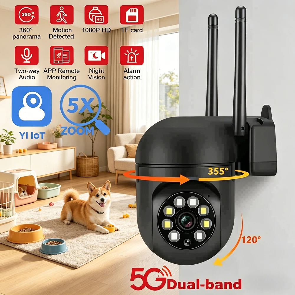 Indoor PTZ Camera 1080P Dual Band 2.4G/5G WiFi Full Color Night Vision Two Way Audio AI Motion Detection Home Security Cam 2
