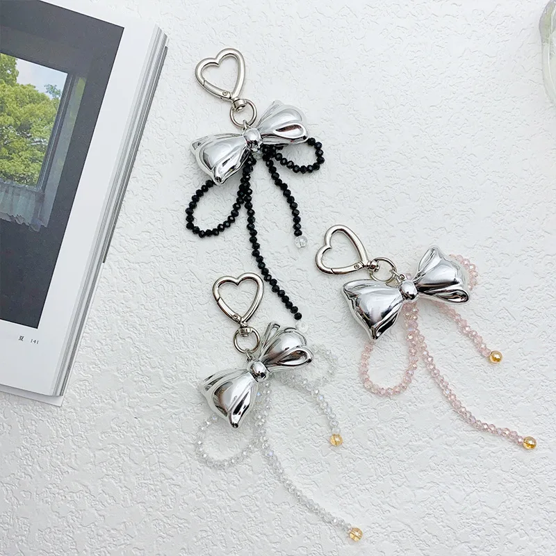 Asymmetrical Crystal Bow Keychain - Metal Beaded Phone Pendant & Bag Charm Accessory (Sparkling Gift)